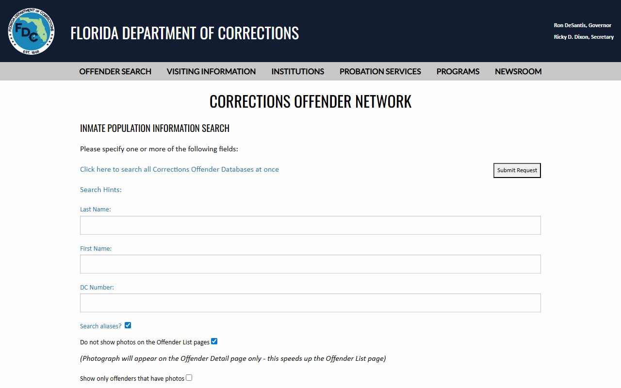 Florida Department of Corrections inmate population search for the Jefferson County area