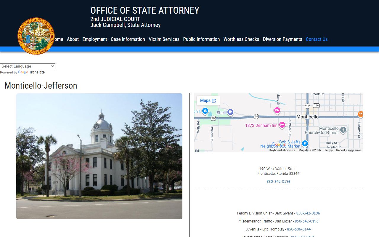 State Attorney Monticello-Jefferson office contacts for court records after an arrest